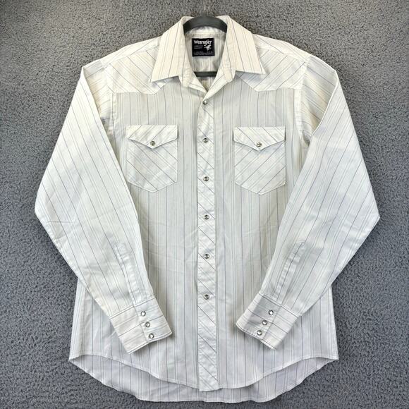 Vtg 90s Wrangler Shirt Mens 16 Pearl Snap Western Rancher Cowboy Cut X Long Tail - Picture 1 of 10